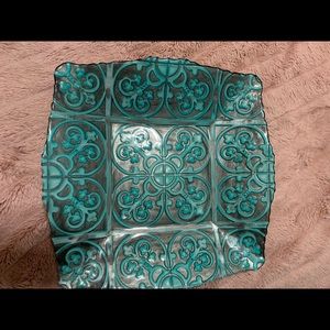 Glass silver and aqua tray.